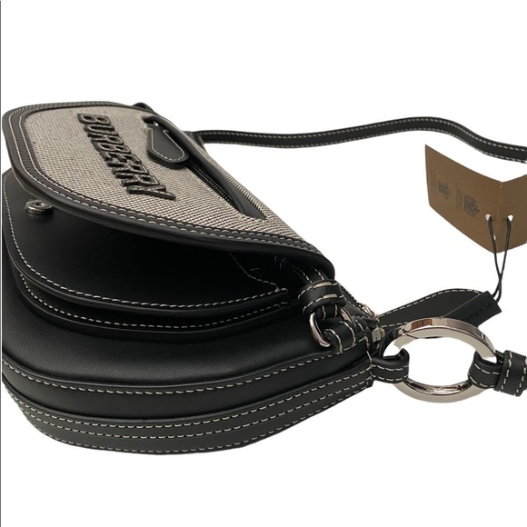 Burberry Mini Double Olympia Logo Appliqué Canvas & Black Leather Bag Dust Bag - Picture 15 of 16